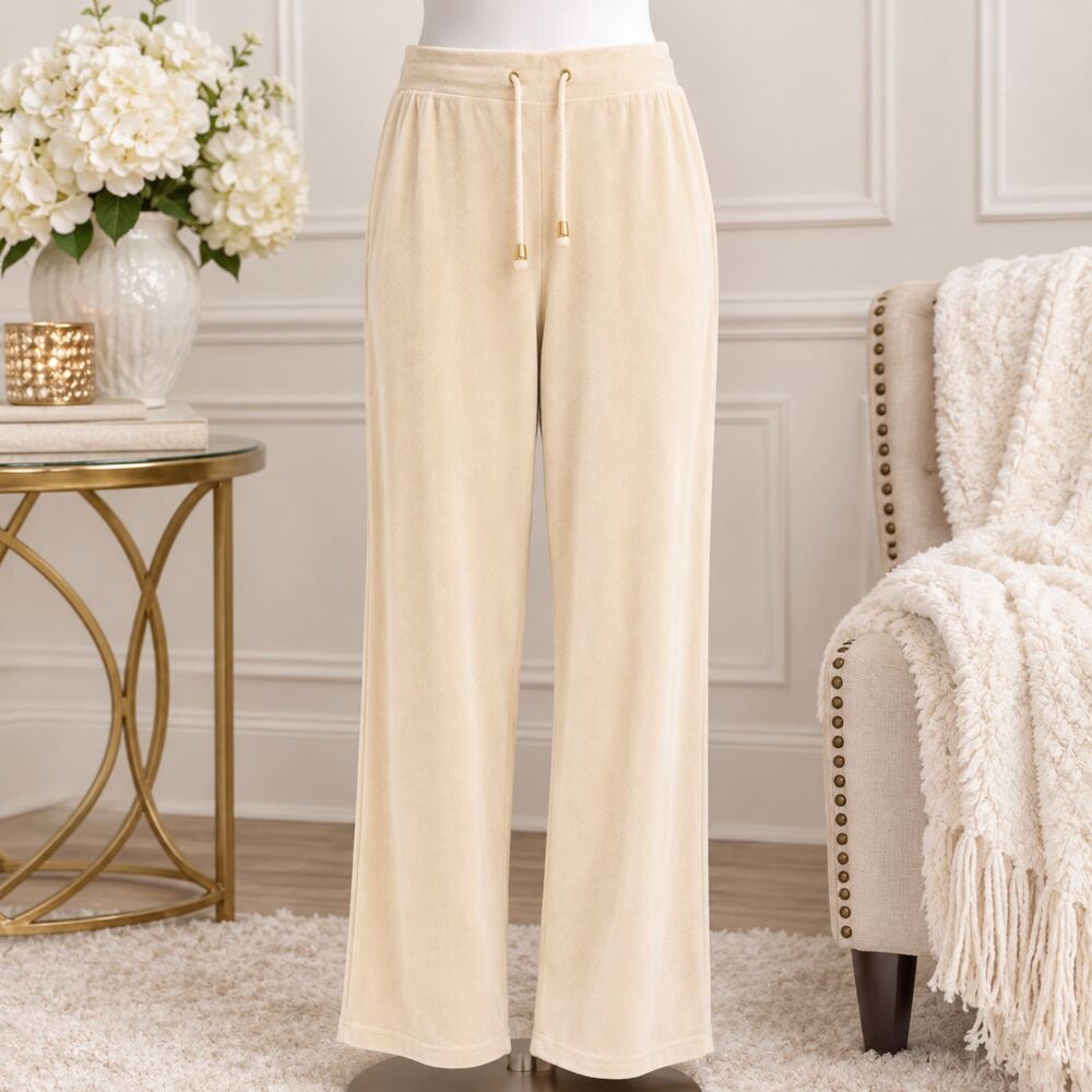 Kaktus Cream Velour Sweat Pants XL 80% Cotton Drawstring Lounge Pants
